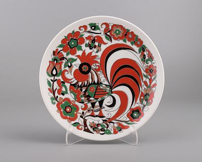 Тарелка декоративная "Красный петух". Фарфор, шелкотрафаретная печать, d-20 см., Россия, ЛФЗ 