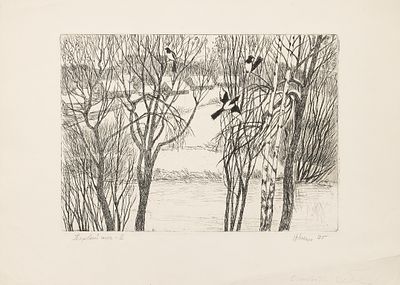 Костров Николай Иванович. Гравюра "Первый снег-2". Бумага, офорт, 24,5х34,5 см. (оттиск), 50х35 