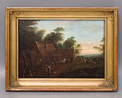 Картина в раме "Голландская деревня". Доска, масло, 20х28 см. (картина), 26х34 см. (рама) 
