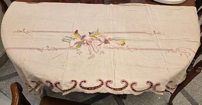 Ламбрекен "Маки". Лен, вышивка гладью, "ришелье", 73х1.96 см., Россия, 1-ая пол. 20 века. 