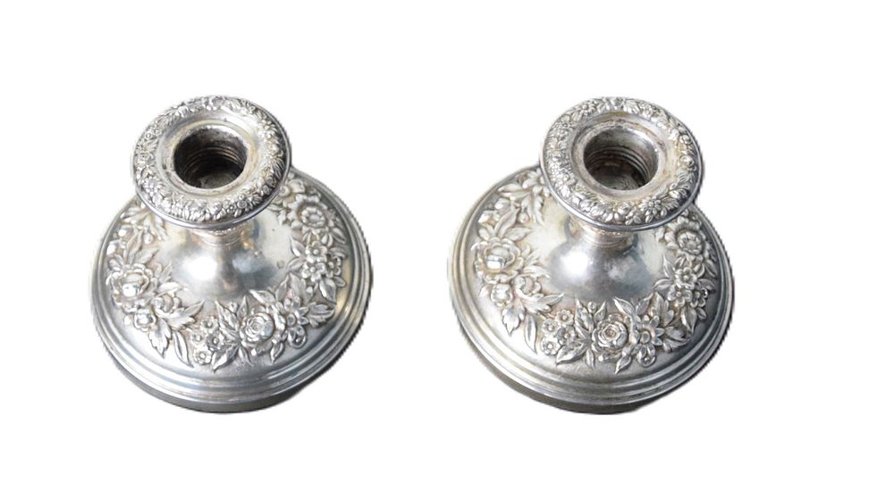 Lot 138: Pair of Sterling Candlesticks