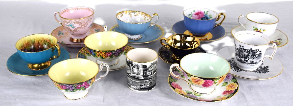 Lot 207: Lot of Hand Painted Cups and Saucers