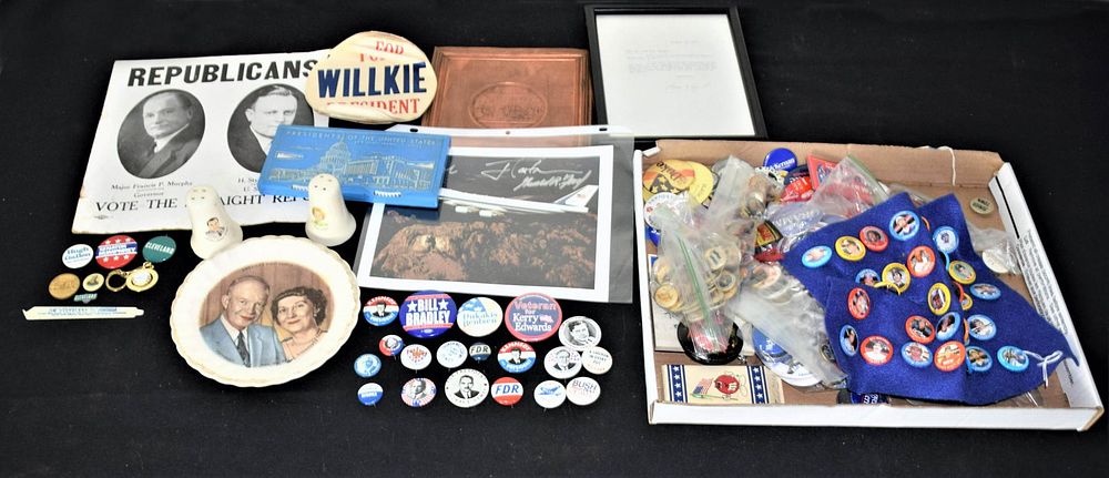 Lot 41: Large Political Lot of Campaign Pins and Miscellaneous Political Items