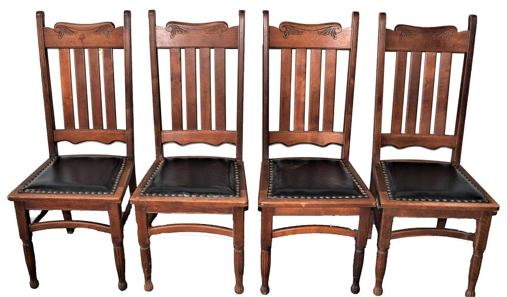 Lot 42: 4 Walnut Chairs with Leather Seats