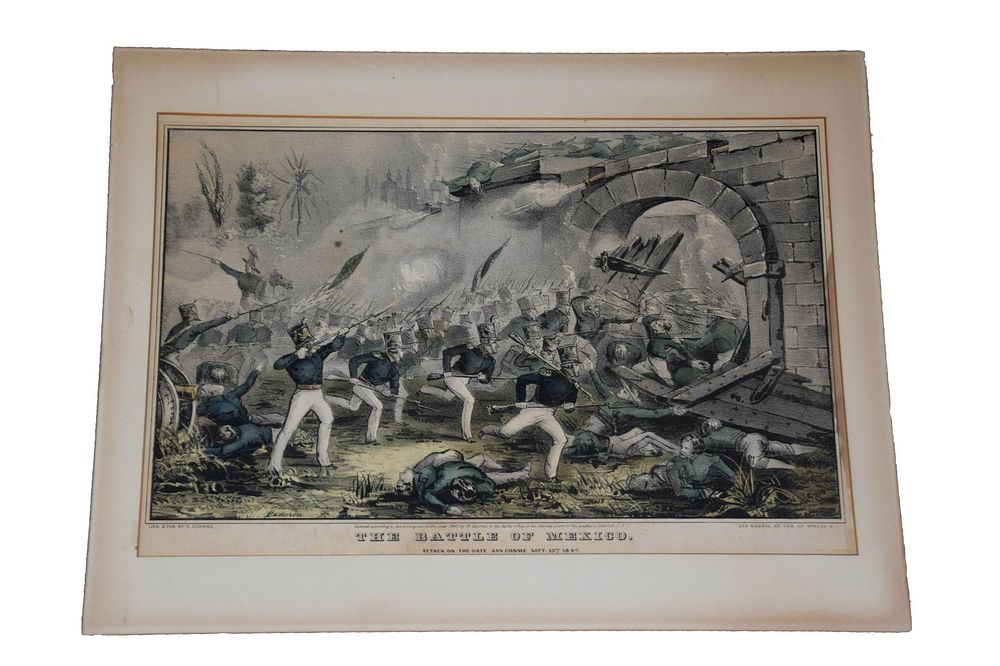 Lot 295: Currier Lithograph: The Battle of Mexico-San Cosme Gate
