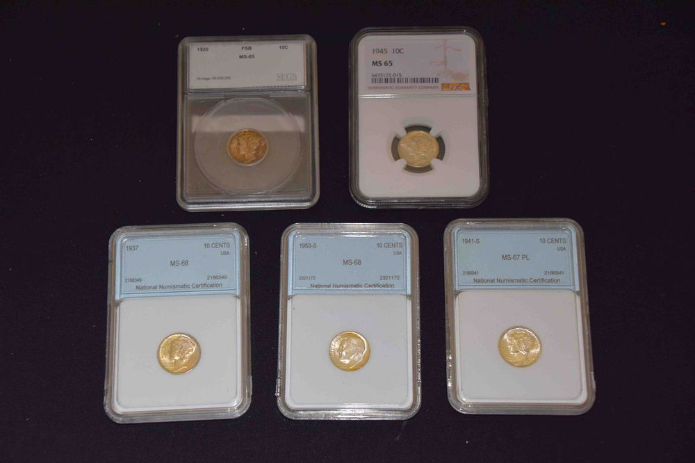 Lot 212: Graded Mercury Dimes