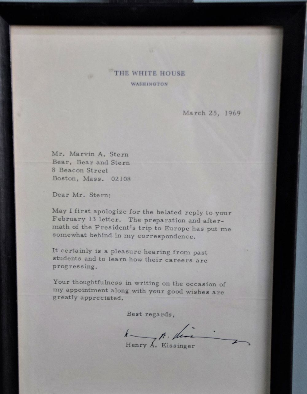 Lot 197: Henry Kissinger Thank you Letter