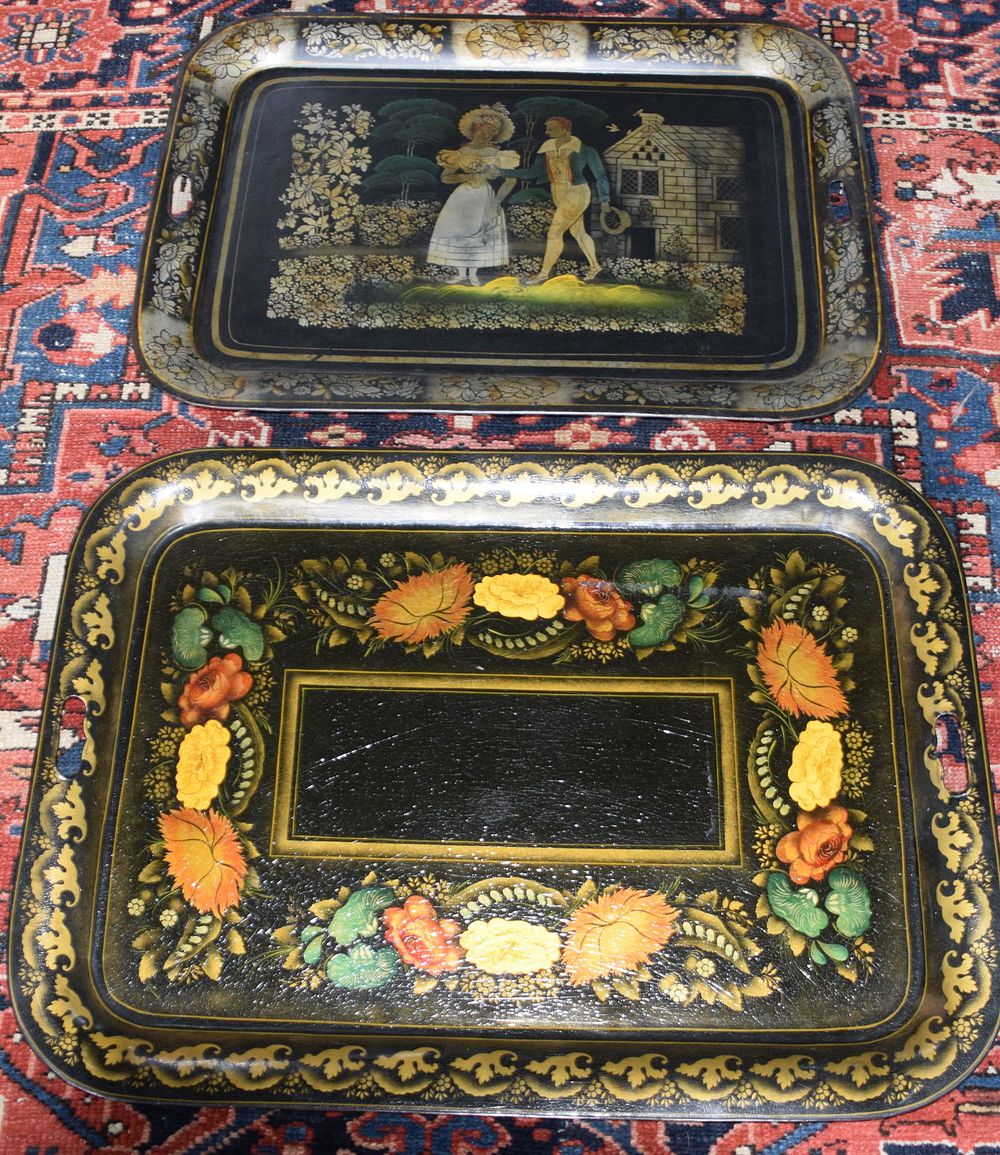 Lot 239: 2 Decorated tin trays
