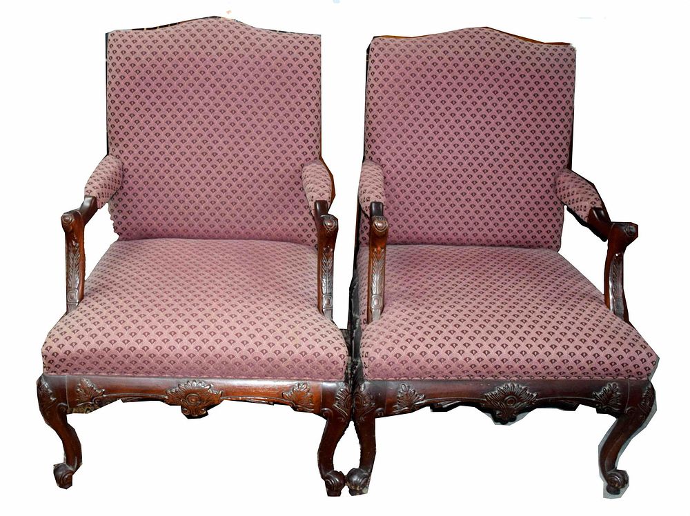 Lot 194: Pair of Carved Open Armchairs