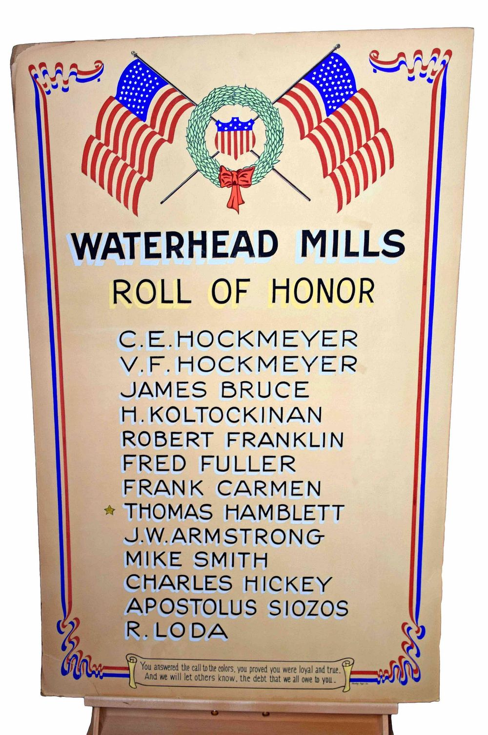 Lot 207: Poster of Waterhead Mills WWI Roster