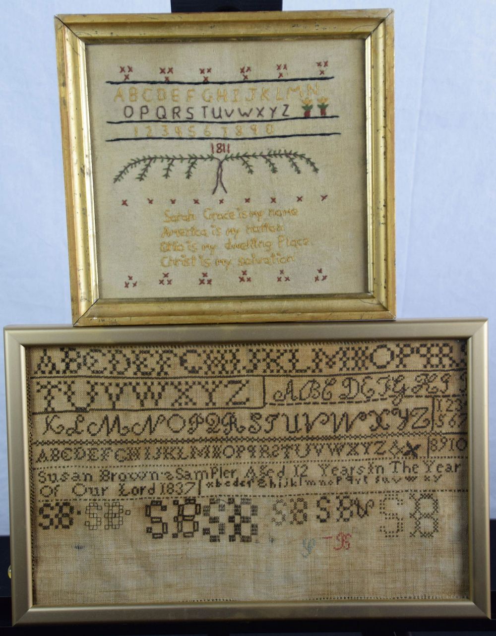 Lot 151: Two Schoolgirl Samplers - Sarah Grace and Susan Brown
