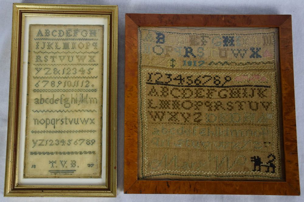 Lot 155: Two Schoolgirl Samplers - Mary W and T.V.B.