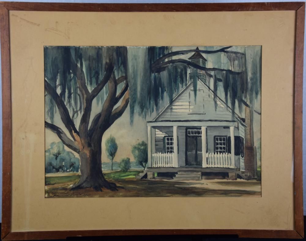 Lot 266: Watercolor of a Southern Homestead
