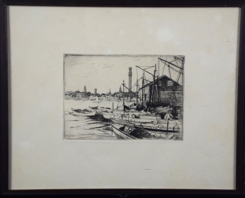 Lot 273: Etching of Seaport.