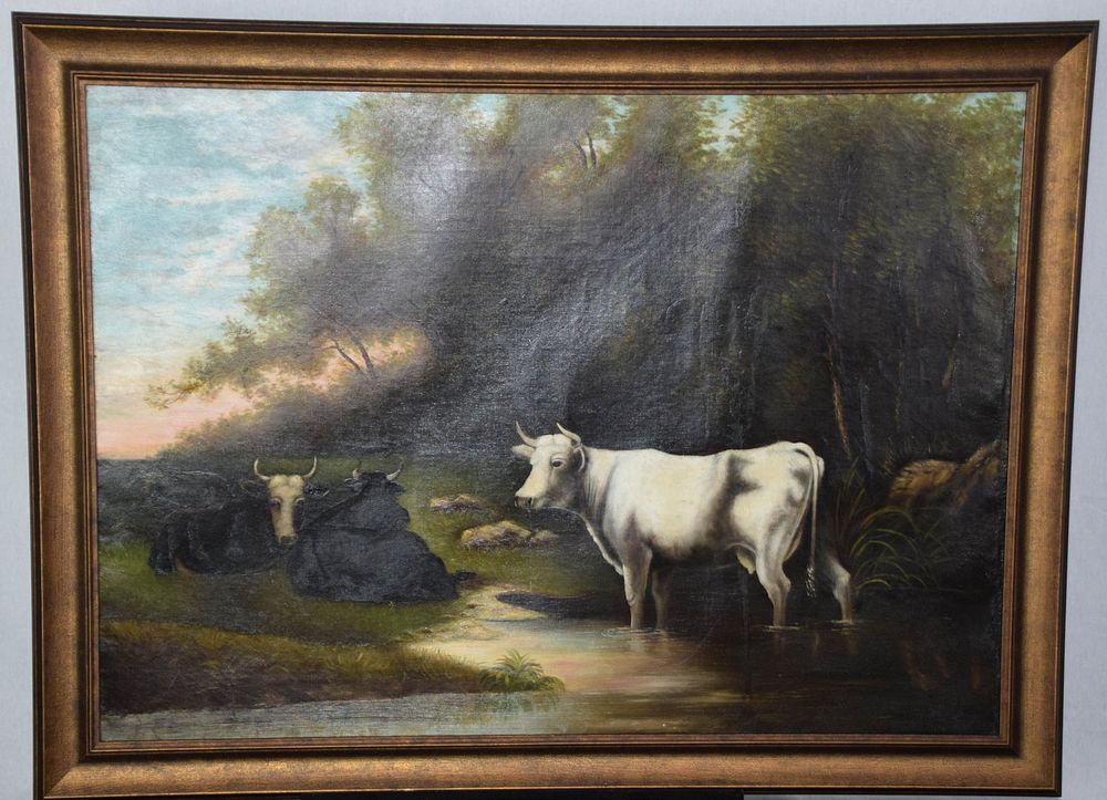 Lot 158: Oil Painting, Cows