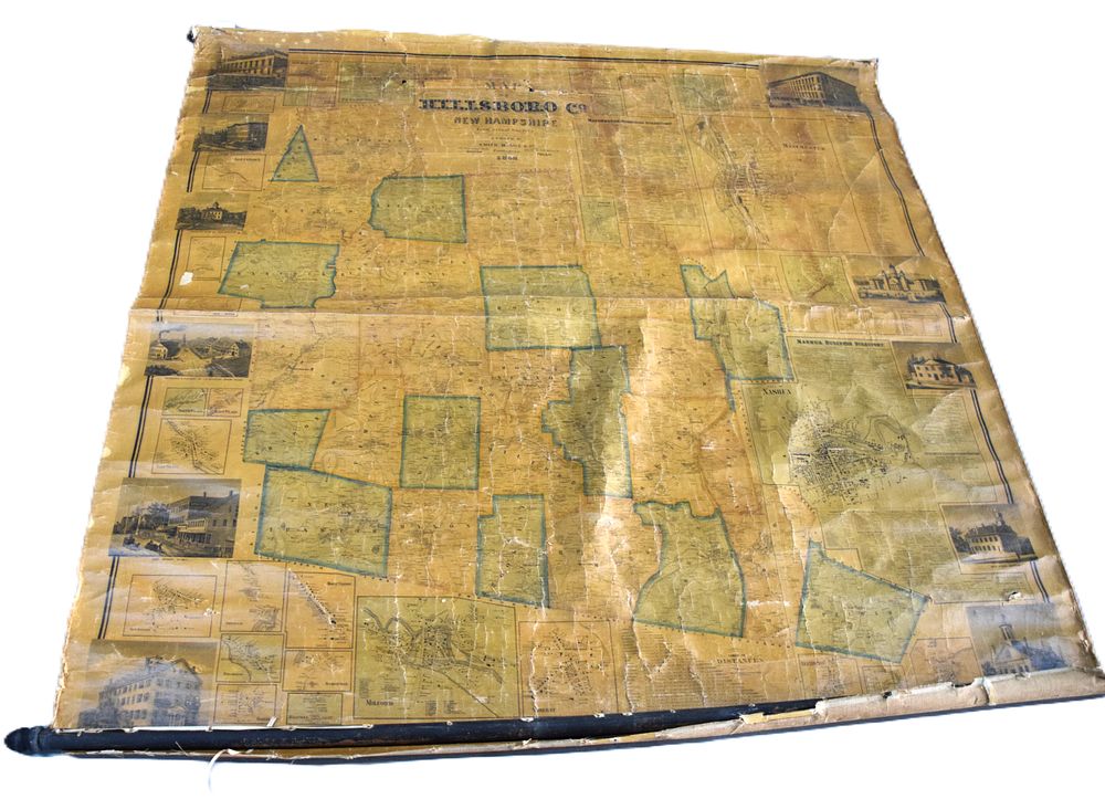 Lot 187: Antique Wall Map of Hillsborough County NH