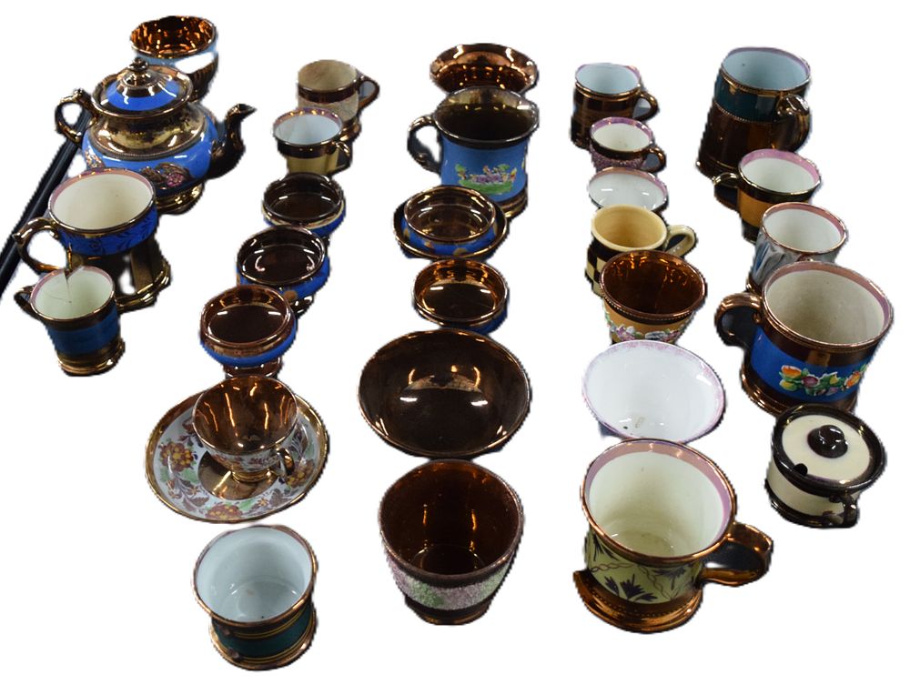 Lot 168: 30 Copper Luster Table Items