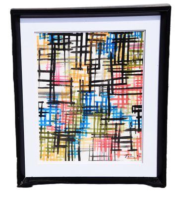 Gunter Forg Abstract Art. A framed geometrical abstract watercolor signed by Forg and dated 
