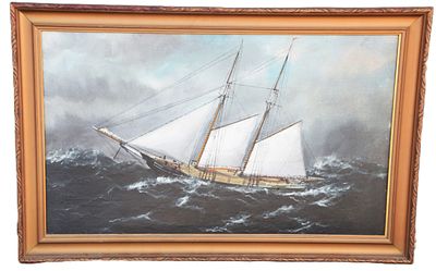 W. P. Stubbs Ship Portrait. Framed oil on board ship portrait of the "Onward", a two mast ship 