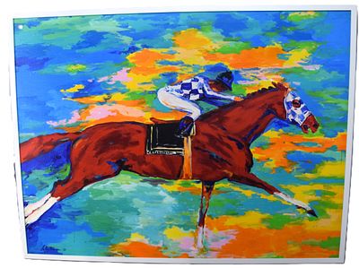 Leroy Neimen Secretariat Painting. Signed lower right Leroy Neimen oil on canvas painting of 