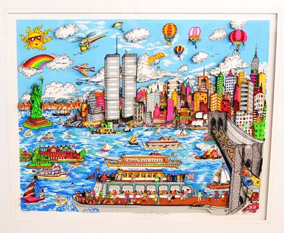 Charles Fazzino NYC. Colorful, framed and signed, 3-D Serigraph titled "Gateway to NY" by 