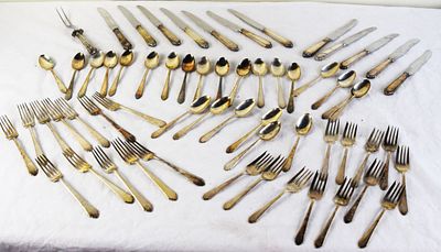 Sterling Silver Flatware Set. Sterling silver flatware, service for 12 to include: 12 forks (7" 