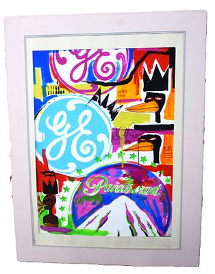 Basquiat/Warhol Pop Art. An attributed Basquiat and Warhol pop art painting, oil on canvas with 