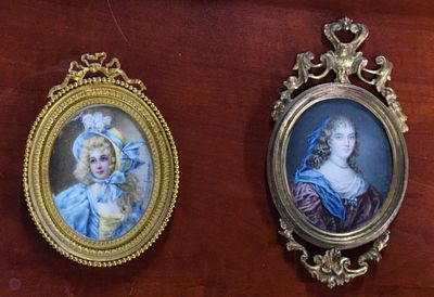 Two Miniature Portraits. Two miniature portraits, oval Victorian frames, of two ladies. One 