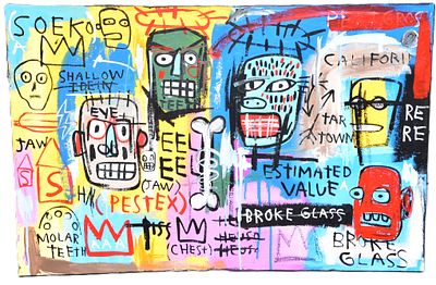 Jean-Michel Basquiat Graffiti Art. An attributed Basquiat style pop art painting, oil on canvas 