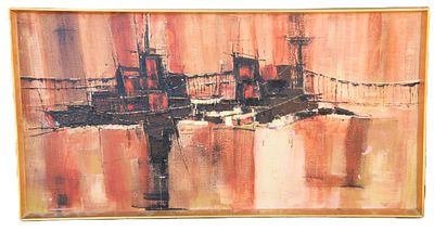 Tove Jansson Abstract Boat Scene. Framed and signed lower right, an oil painting on canvas of 