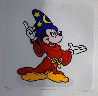Fantasia Mickey Mouse. Framed etching of Fantasia Mickey Mouse by Walt Disney Studios in color 
