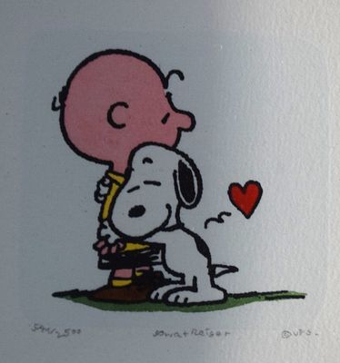 Charlie Brown And Snoopy. Framed etching of Charlie Brown and Snoopy in color on wove paper 