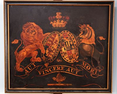 English Painted Crest. English crest of George III painted on board, circa 1790-1820 with 