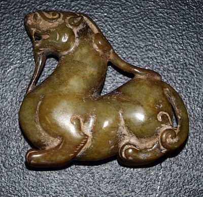 Jade Foo Dog. Early, nicely carved Jade Foo dog or lion. Dimensions: 3.25H x 3.5" L