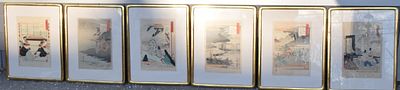 Set Of 6 Japanese Woodblocks. Six Japanese woodblock prints, Meji Period by Ogatha Gekko 