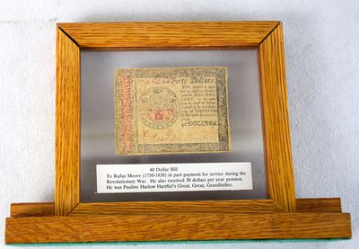 Continental Currency. Framed $40 dollar note (numbered 86266) by Congress dated 14 January 1779 