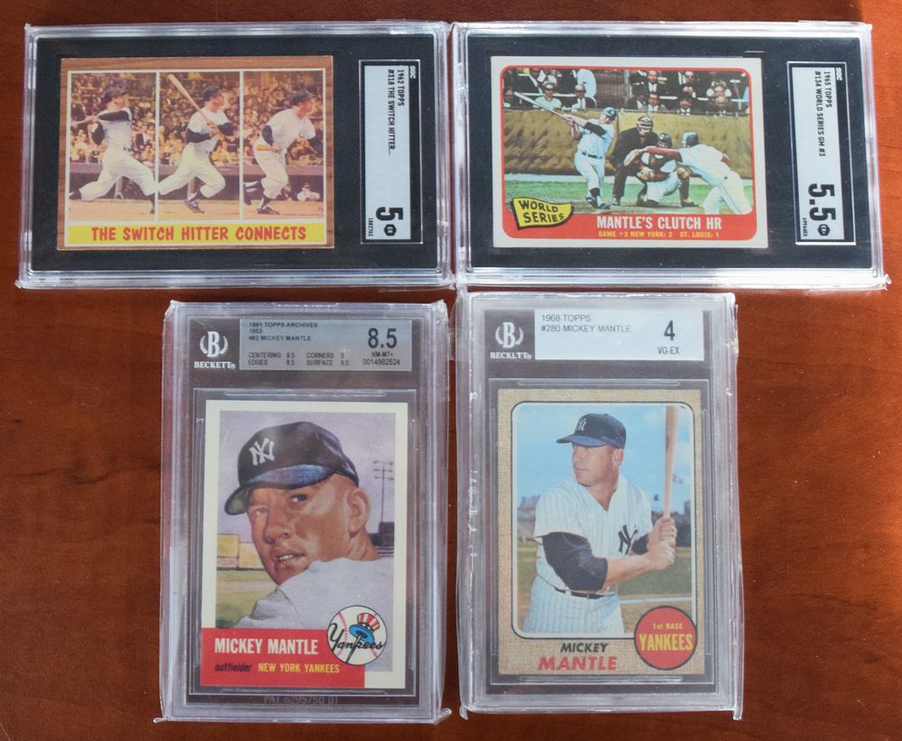 Lot 204: 4 Mickey Mantle Topps Baseball Cards