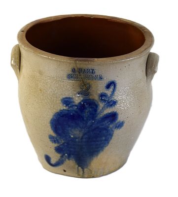Stoneware Crock With Blue Design. Stoneware crock with cobalt blue design, 2 gallon capacity 