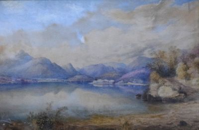 Alfred W. Hunt Landscape Watercolor. Framed and signed landscape watercolor of a lake and 