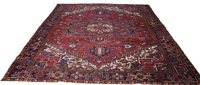 Room Size Oriental Rug. Heriz room size oriental rug, multi-color, predominate red field with 