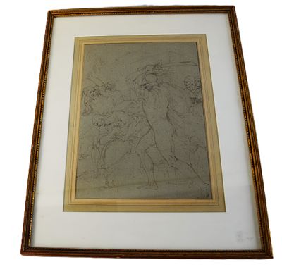 Benjamin West Drawing Of The Death Of Cicero. Framed ink drawing on brown paper of the killing 