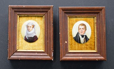 Two Miniature Portraits. Two antique framed miniature portraits on porcelain of Mary Queen of 