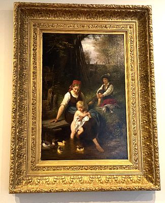 Rudolf Epp. Fabulously framed oil on canvas painting of a mother and child with a family of 