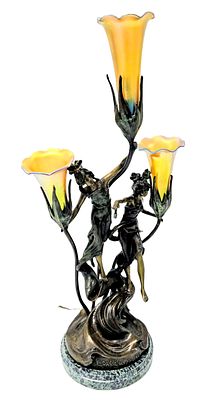 Rare Art Deco "La Danse De Nymphs" Bronze Lamp by Auguste Moreau & Tiffany & Co. The "La Danse 