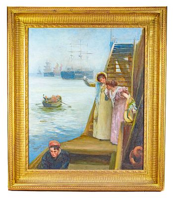 Seascape Oil On Board Painting By Edward Richard Taylor Titled; "Waiting For Their Men", . Richar 