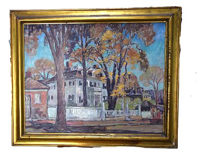Russell Cheney Of The Langdon House, Portsmouth NH. Framed oil on canvas painting of the Langdon 