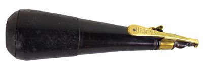 Scarce 18th Century Regimental Marked British Officers Leather, Horn & Brass Powder Flask . Amazi 