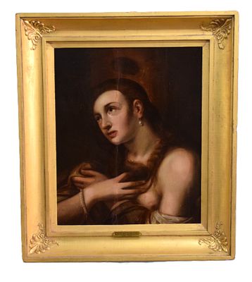 Portrait Of Mary Magdalene By Geldorp Gortzius. Oil portrait on oak panel of Penitent Mary 