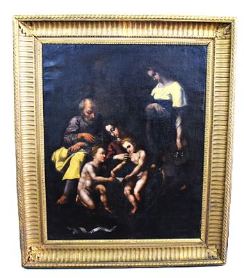 Old Master Painting Of The Holy Family. Nicely framed Old Master painting portraying Mary 