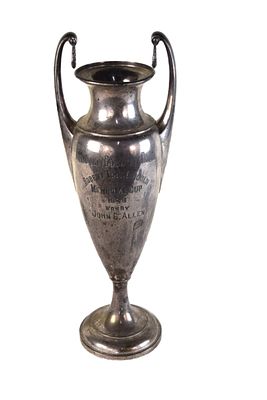 Sterling Silver Golf Trophy. Large Sterling silver golf trophy with two handles with inscription 